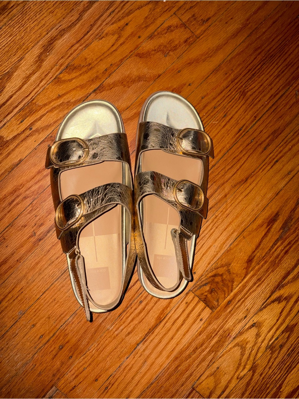 Dolce Vita Metallic Gold Double-Buckle Slide Sandals